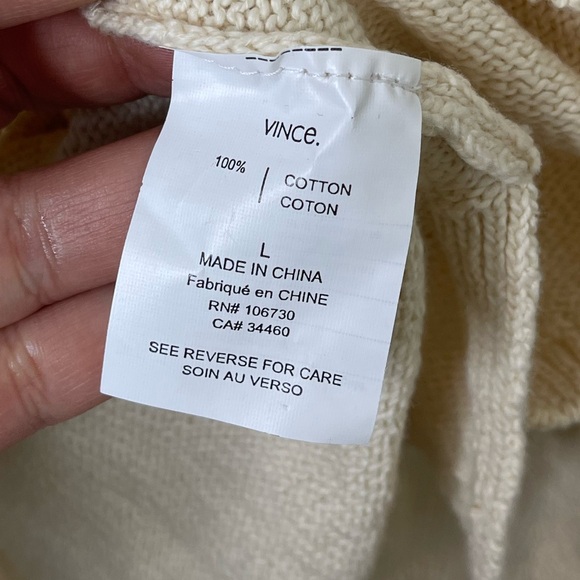 Vince New Ivory Cotton Hoodied Deep V Belted Knit Pullover L Coastal Designer - Picture 6 of 9